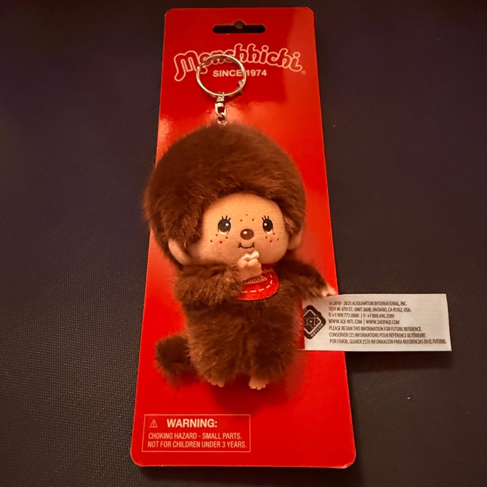 Monchhichi Plush Keychain Kids OS Brown New Sekiguchi Red Bib Monkey Retro Toy